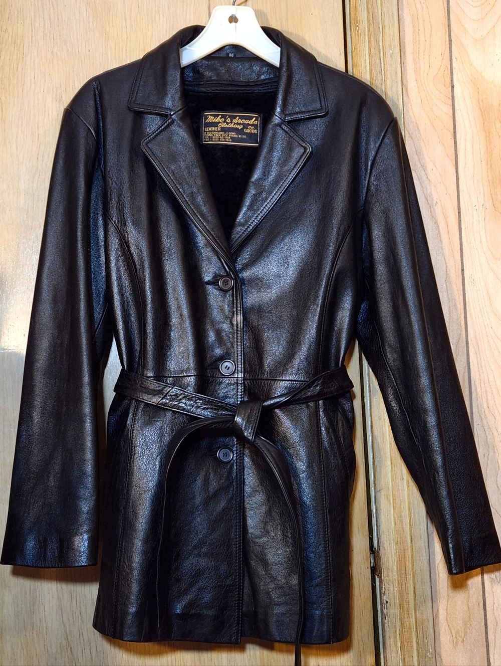 Vtg 1988 Mikes Arcade Clothing Co Black Leather Jacket Mens Lrg Belted Coat Puma